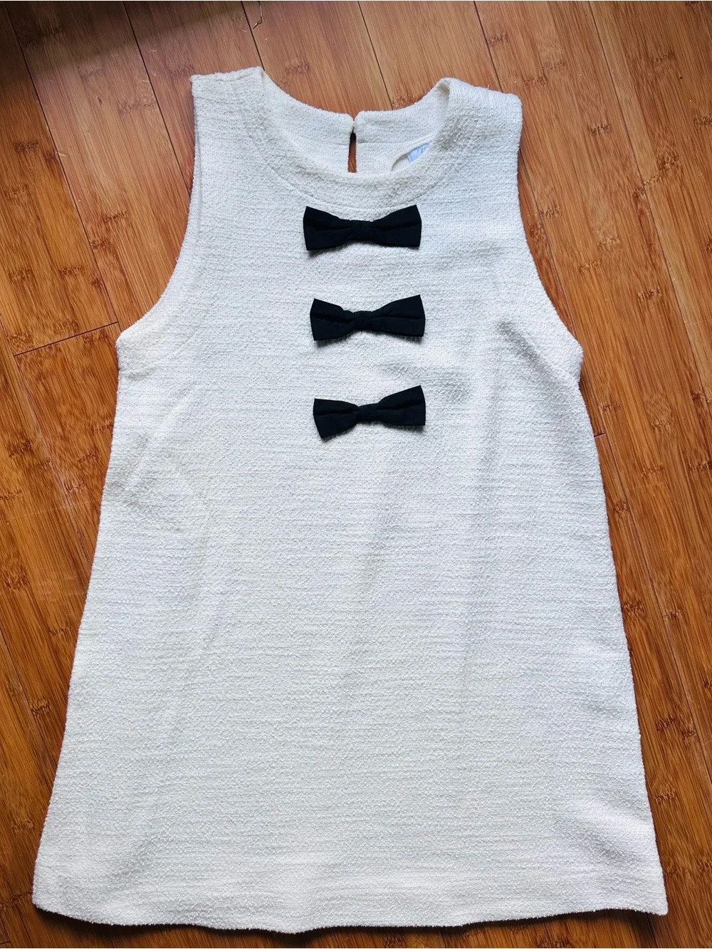 ZARA Cream Sleeveless Dress with Black Bow Accents